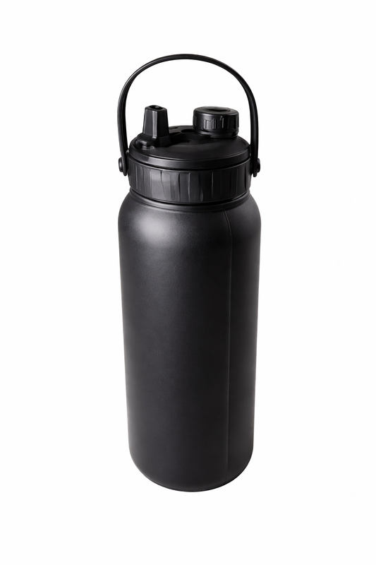BEAR ATHLETIC DualFuel dual chamber insulated water bottle standing upright, matte black, 1.2L