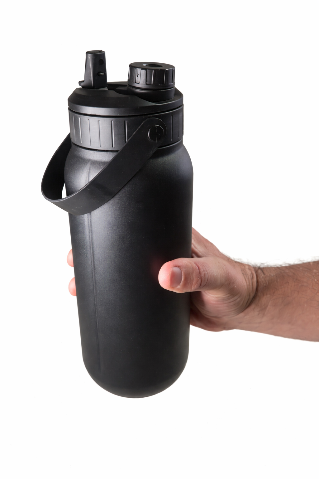 Athlete holding BEAR ATHLETIC DualFuel dual chamber insulated water bottle during training